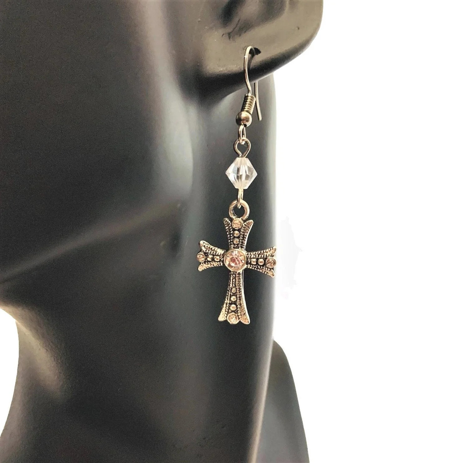 Diamond Rhinestone Gothic Cross Earrings – US Seller