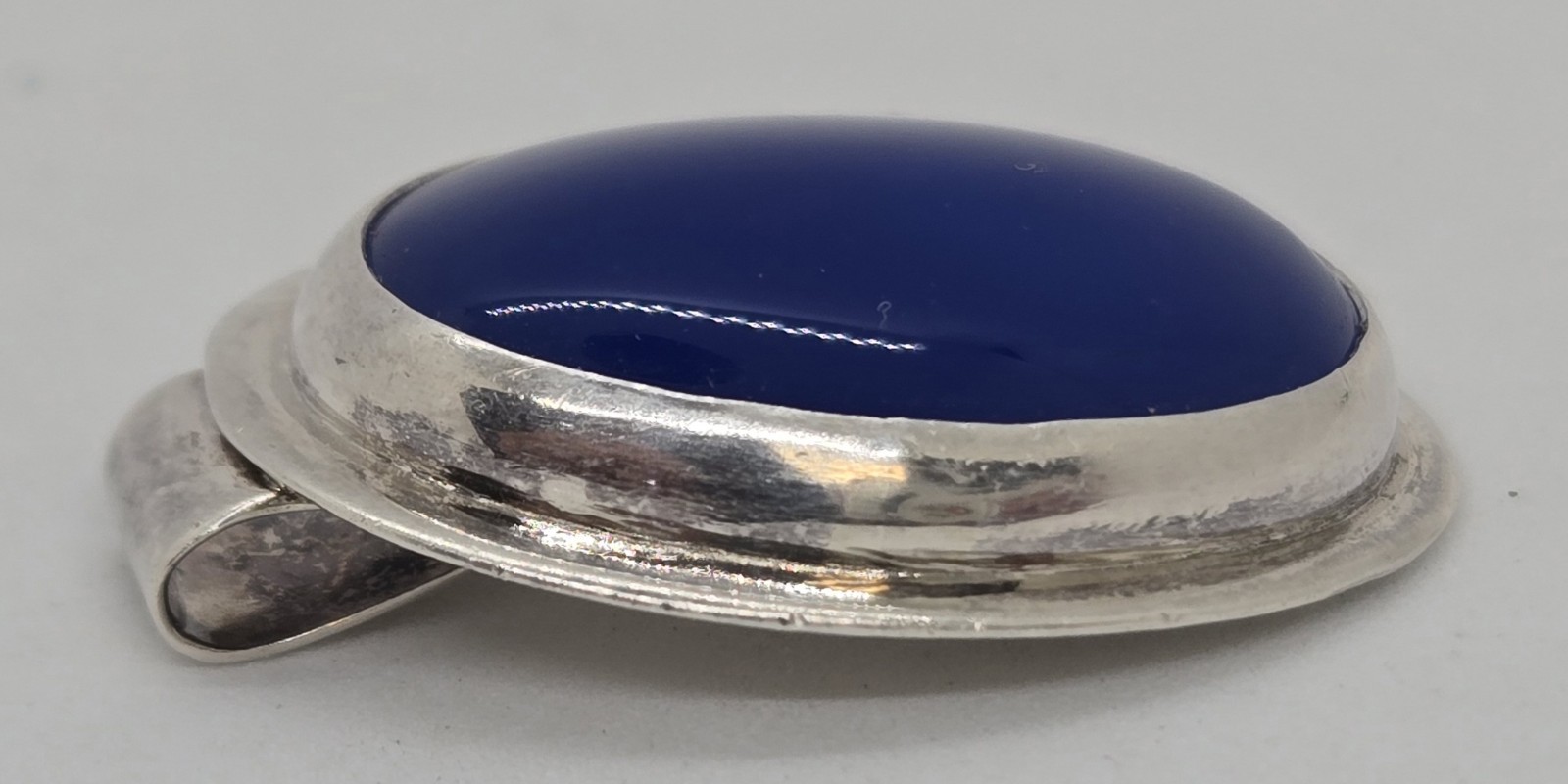 Vintage 1990s Royal Blue Oval Cabochon Silver Tone Pendant Charm