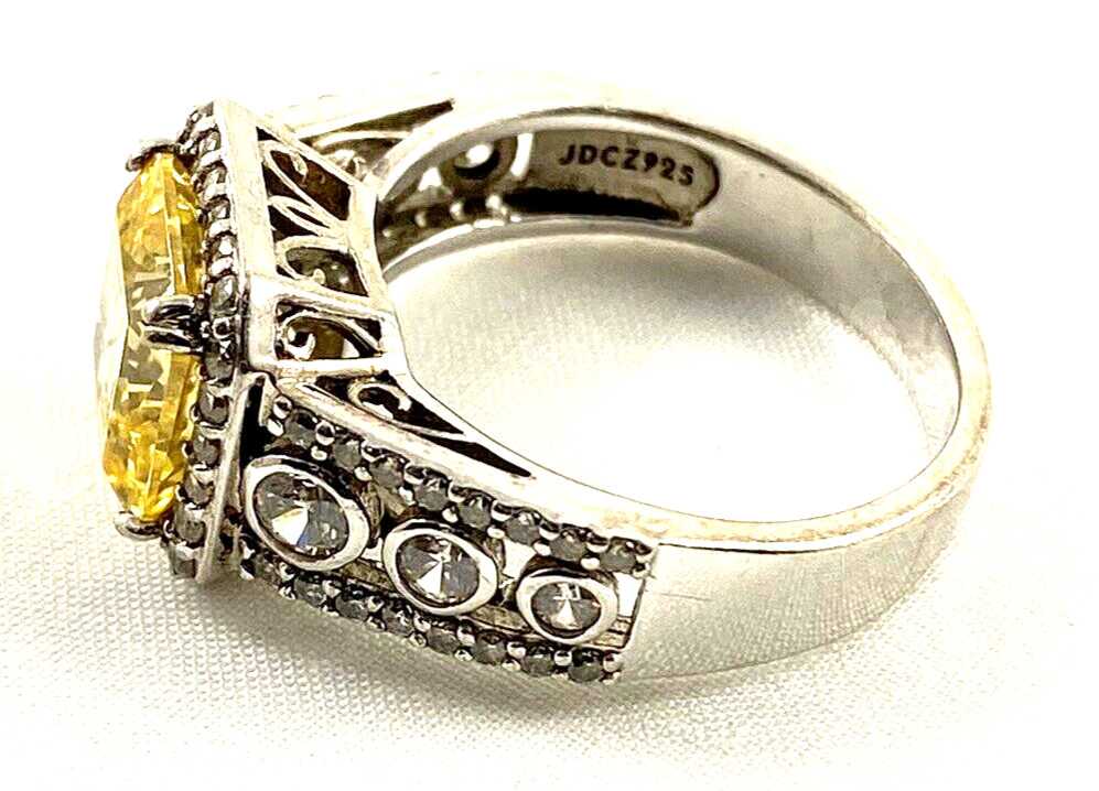 EPIPHANY Sterling Silver Canary Yellow Square Halo Ring Size 8