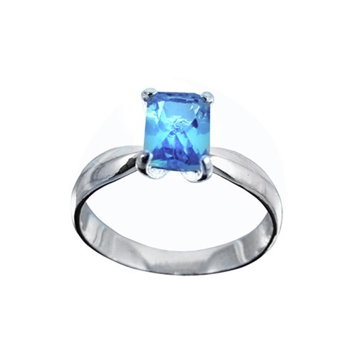 1ct Aqua Color CZ Emerald Cut Rectangle Sterling Silver Ring, Size 5,6,7,8,9,10