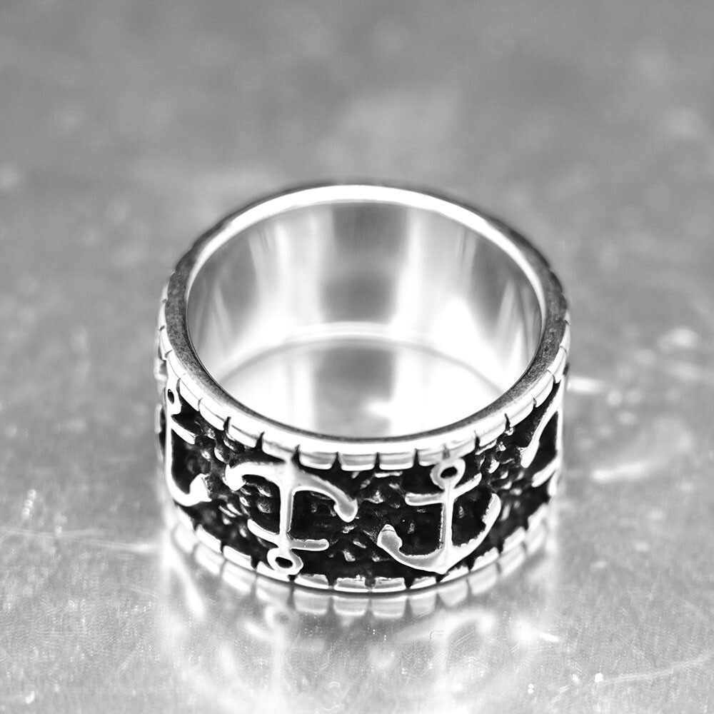 SMITH Mens Womens Nautical Marine Anchor Wide Band Ring For Men Women Size 6-14