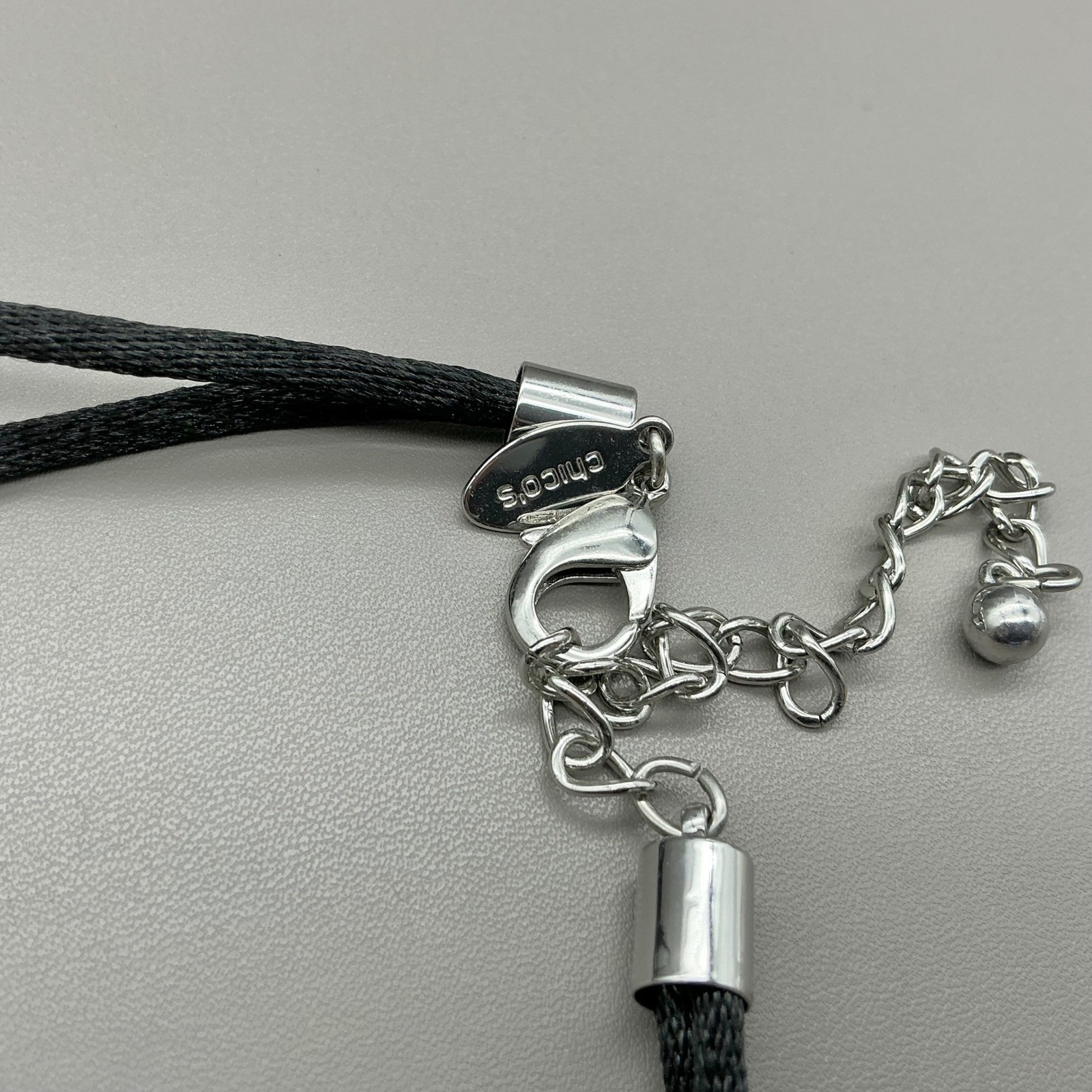 Chicos Necklace Women Silver Tone Black Cord Knotted Tube Bead Adjustable 30 In