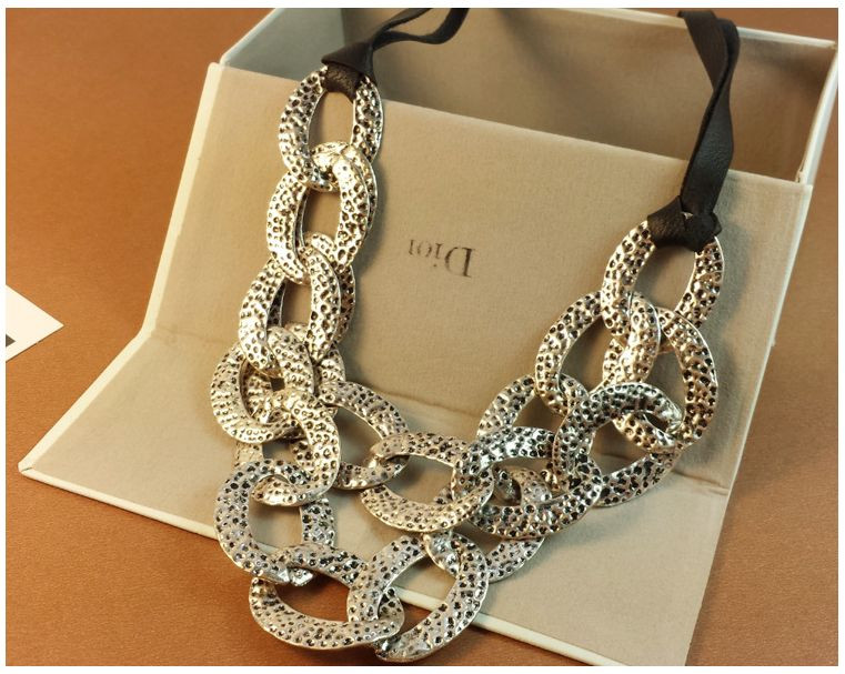 Fashion Punk Chain Pendant Silver Black Leather Chain Necklace