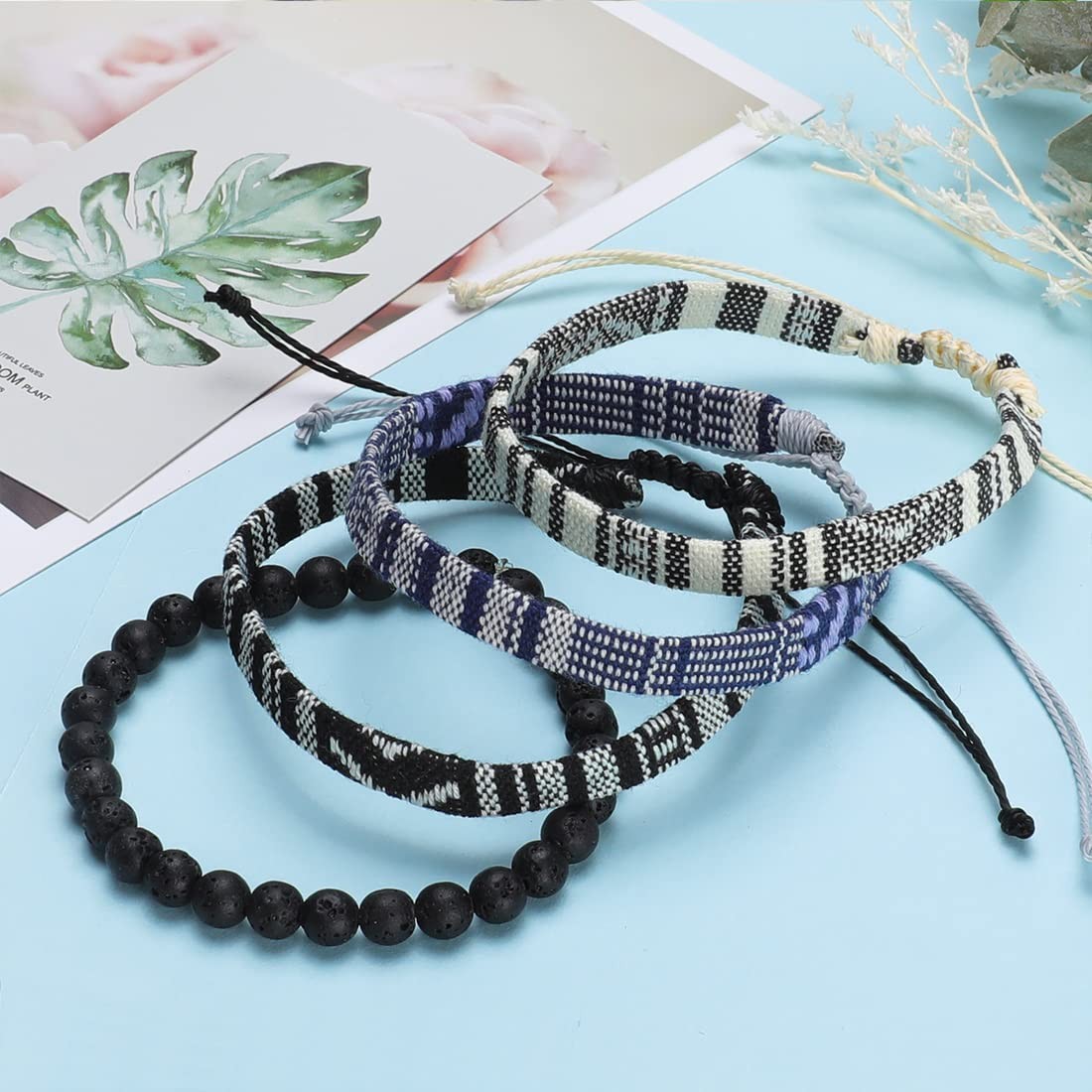 4pcs Beach Bracelet Set for Men and Women, Surfer Men Bracelet, Braided Boho