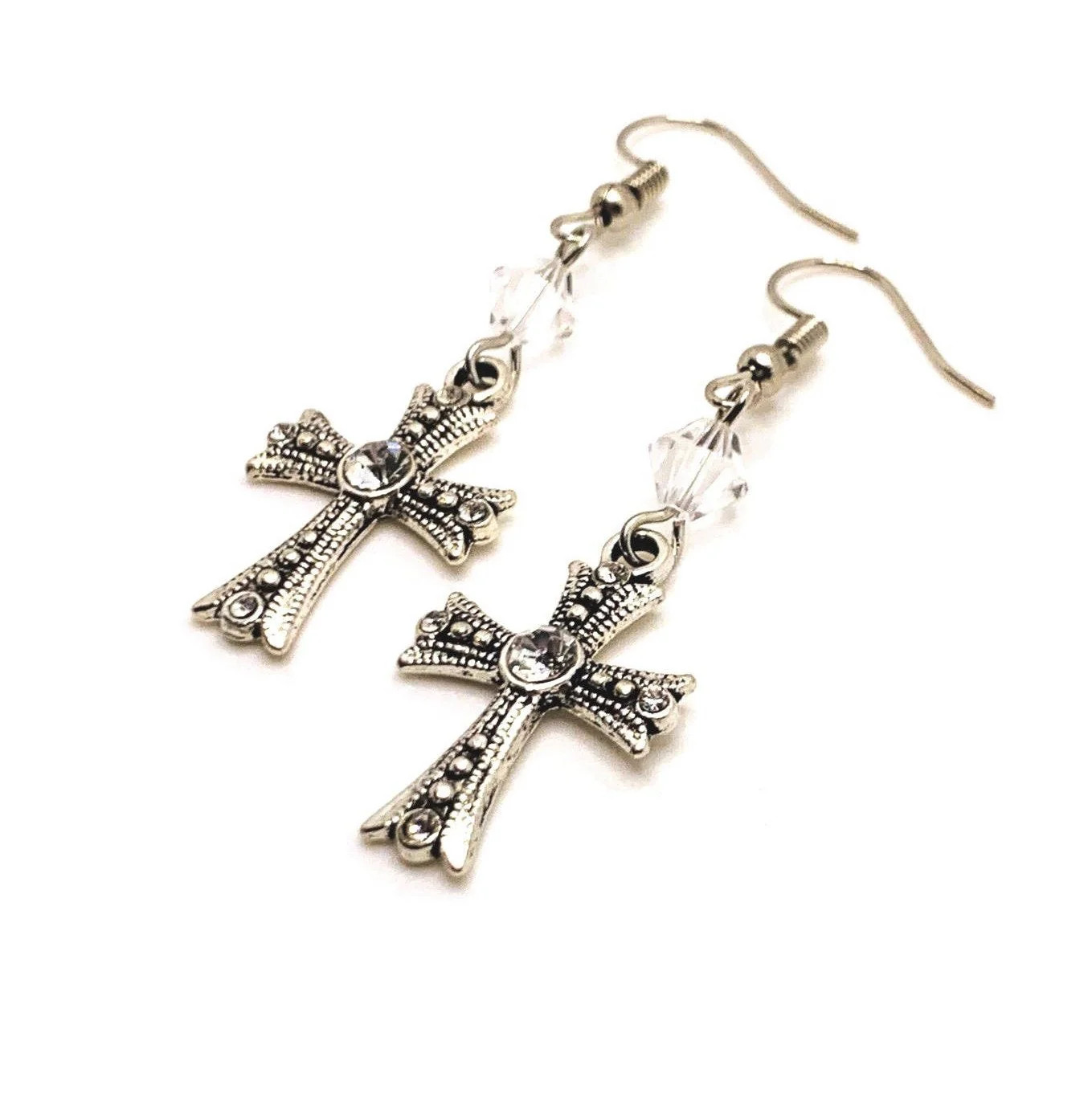 Diamond Rhinestone Gothic Cross Earrings – US Seller