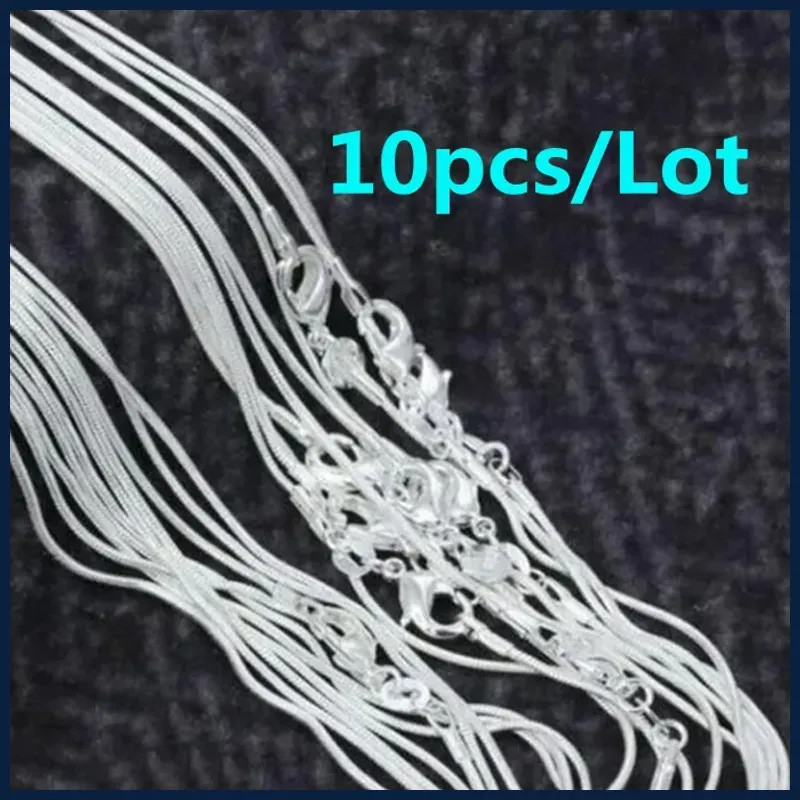 10PCS 925 Sterling Silver 1mm Snake Chain Necklace 16-30 Inches