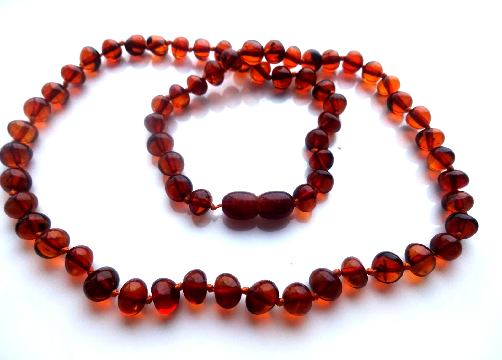 Natural BALTIC AMBER Necklace Round Beads Cognac Color 18.” 45cm