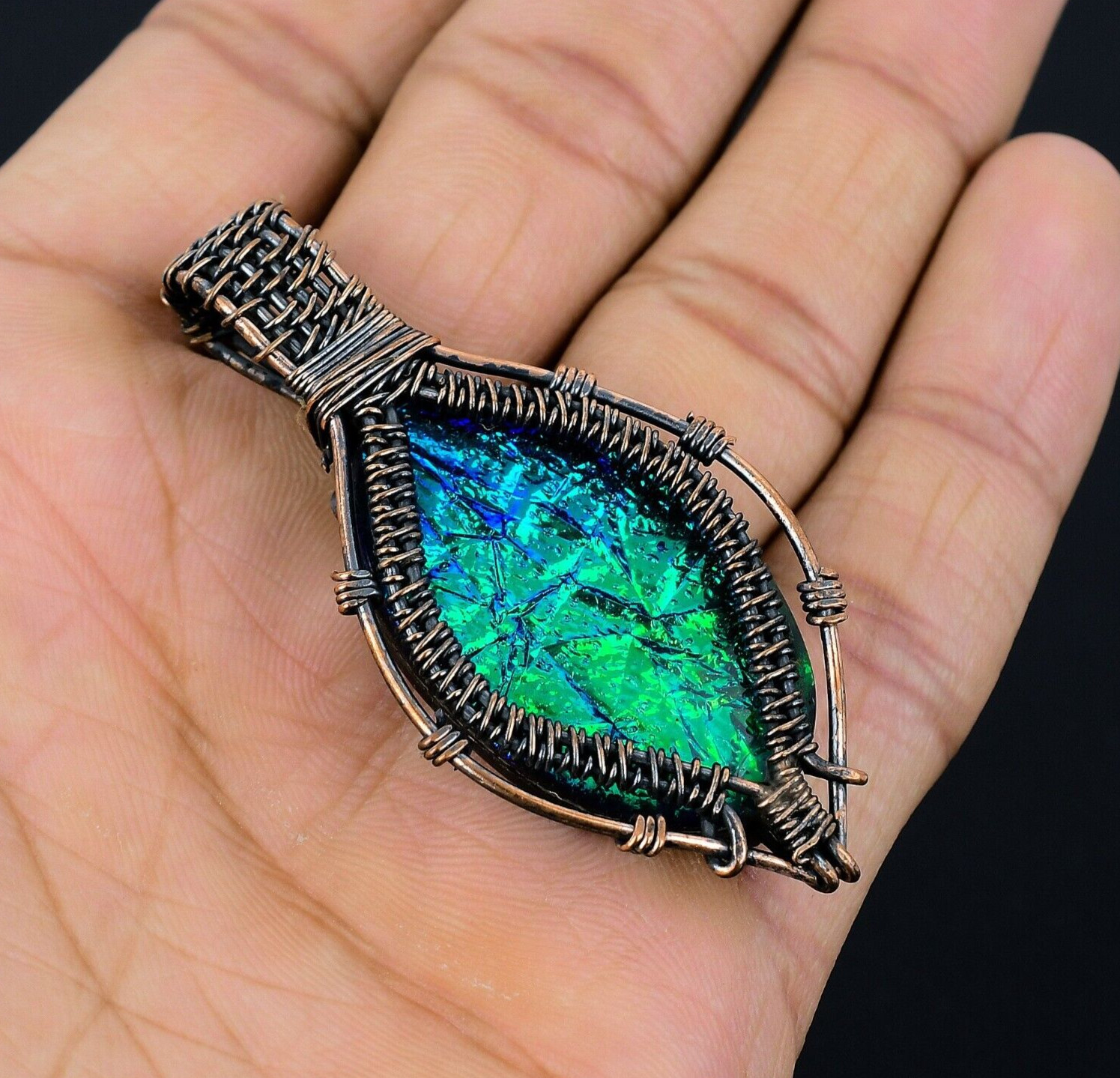 AAA Fire Opal Gemstone Copper Wire Wrap Handmade Jewelry Pendant Gift For Love