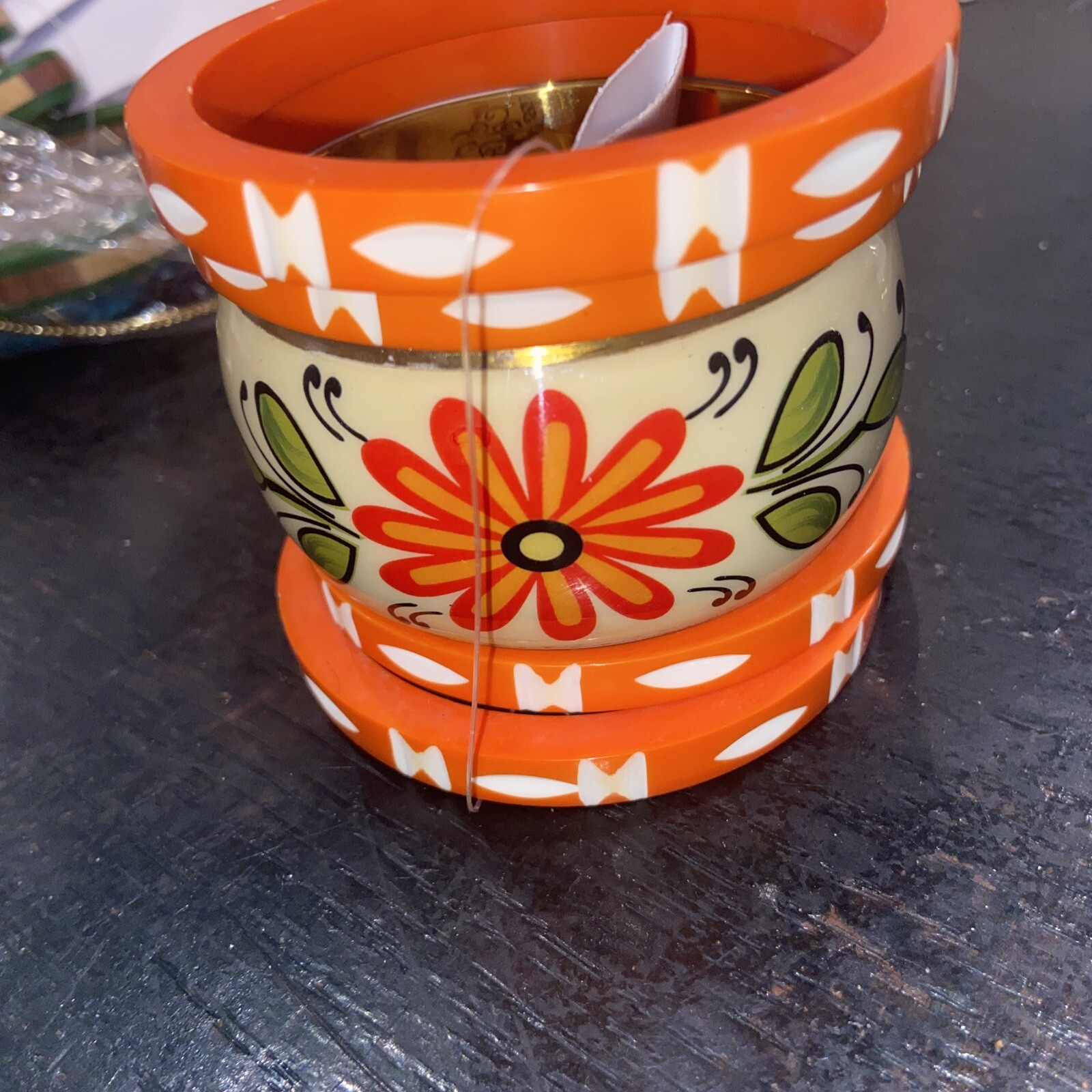 Annika Bangle Bracelet Collection Acrylic Carved Set of 5 New Orange