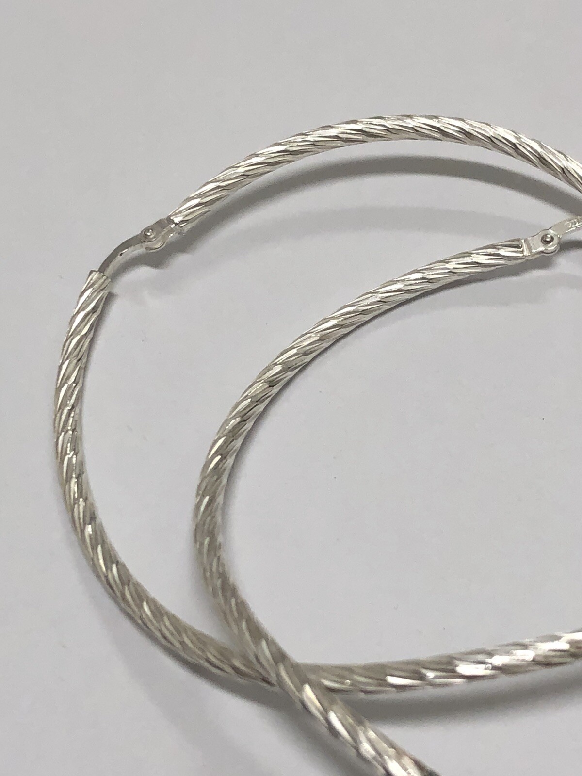 925 Sterling Silver Textured Hoops Earrings Bent Fashion 7.3 Grams