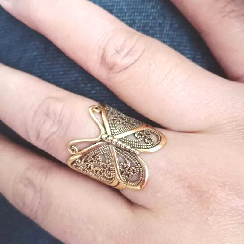 Vintage-Inspired Butterfly Shaped Ring Engraved Design Jewelry Women Gift
