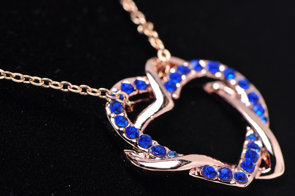 2.60 Ct Round Cut Style Shape Blue Rhinestone 18K Rose Gold Plated Pendant