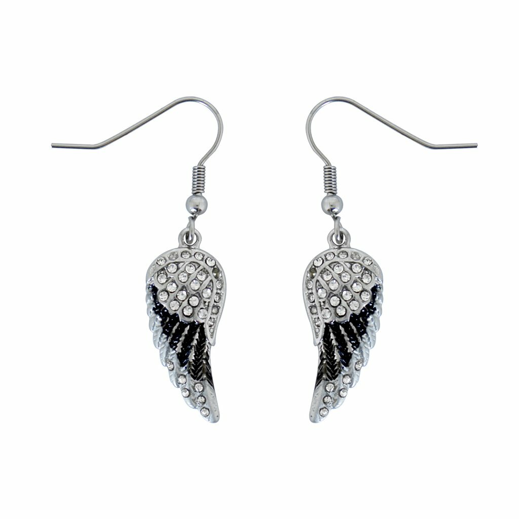 Women’s Black Mini Angel Wing Earrings French Wires 46