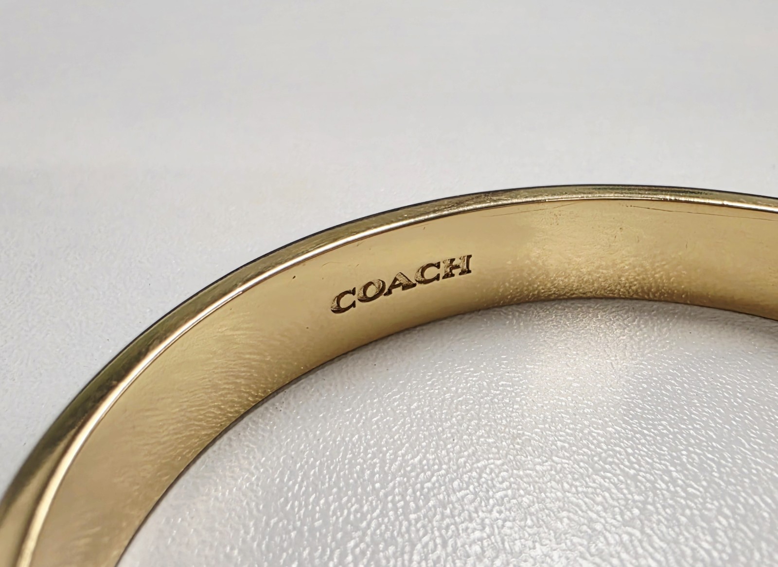 Coach Gold Tone & Black Enamel Bangle Bracelet Signed