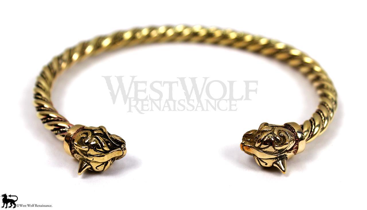 Viking or Celtic Cat Bracelet/Torc/Torque — Norse/Medieval/Feline/Jewelry/Gold