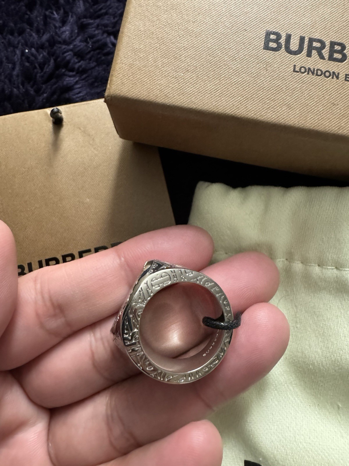 Burberry – Monogrammed Palladium-Plated Signet Ring – Silver Size 58