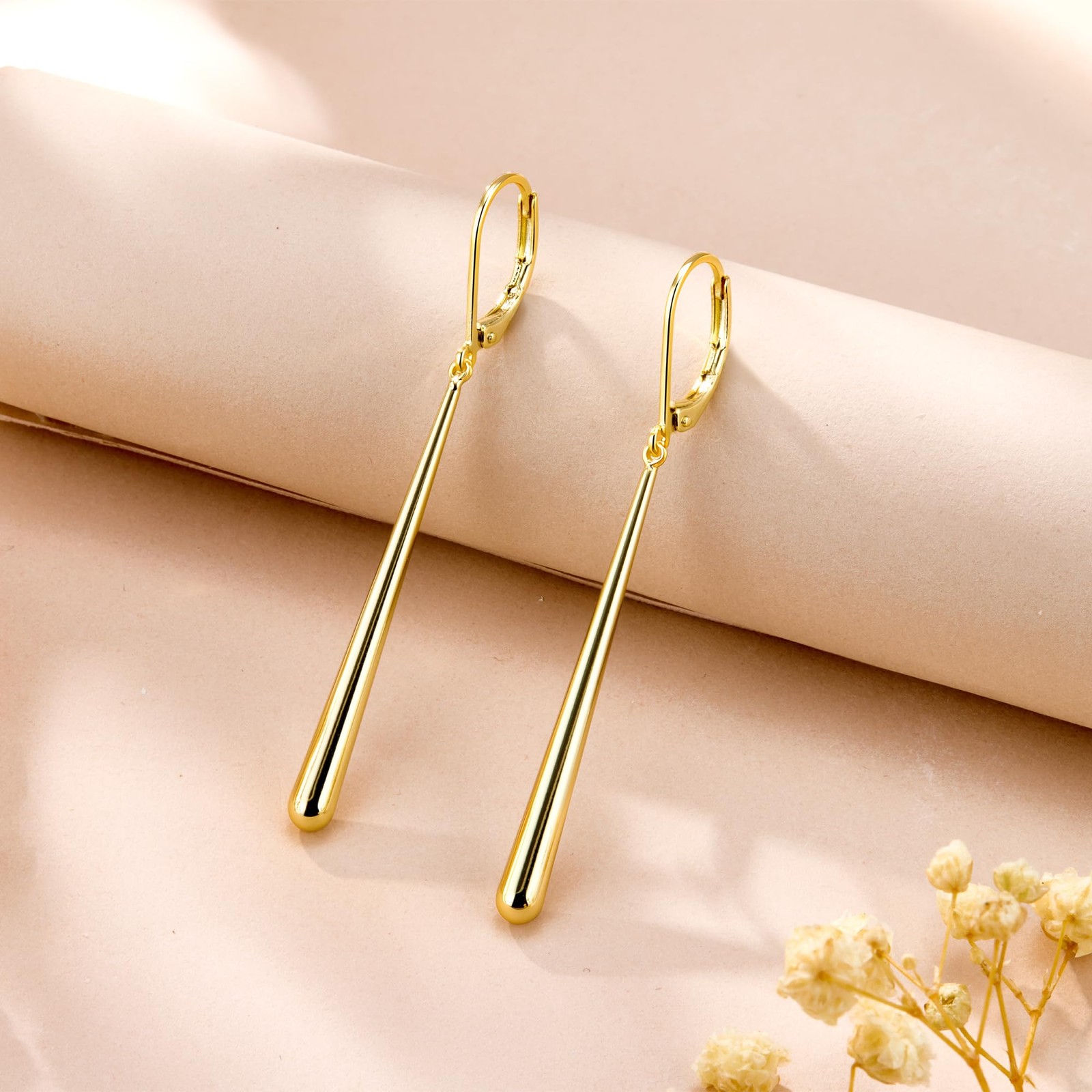Gold Long Dangle Earrings, 14K Gold Waterdrop Leverback Earrings for Women Tr…