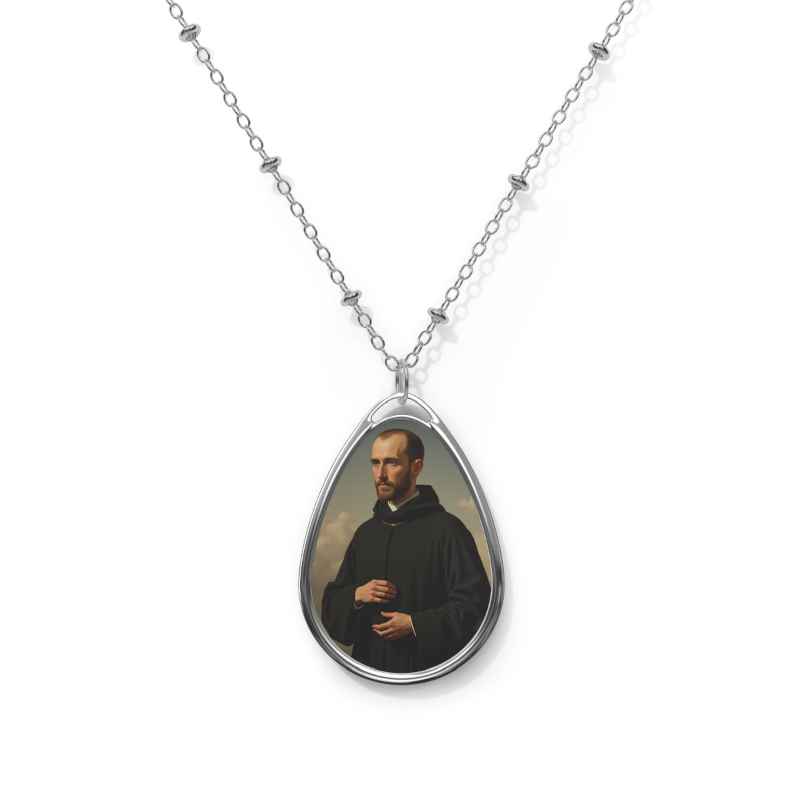 Saint Cajetan, Oval Pendant Necklace, Christian Gift