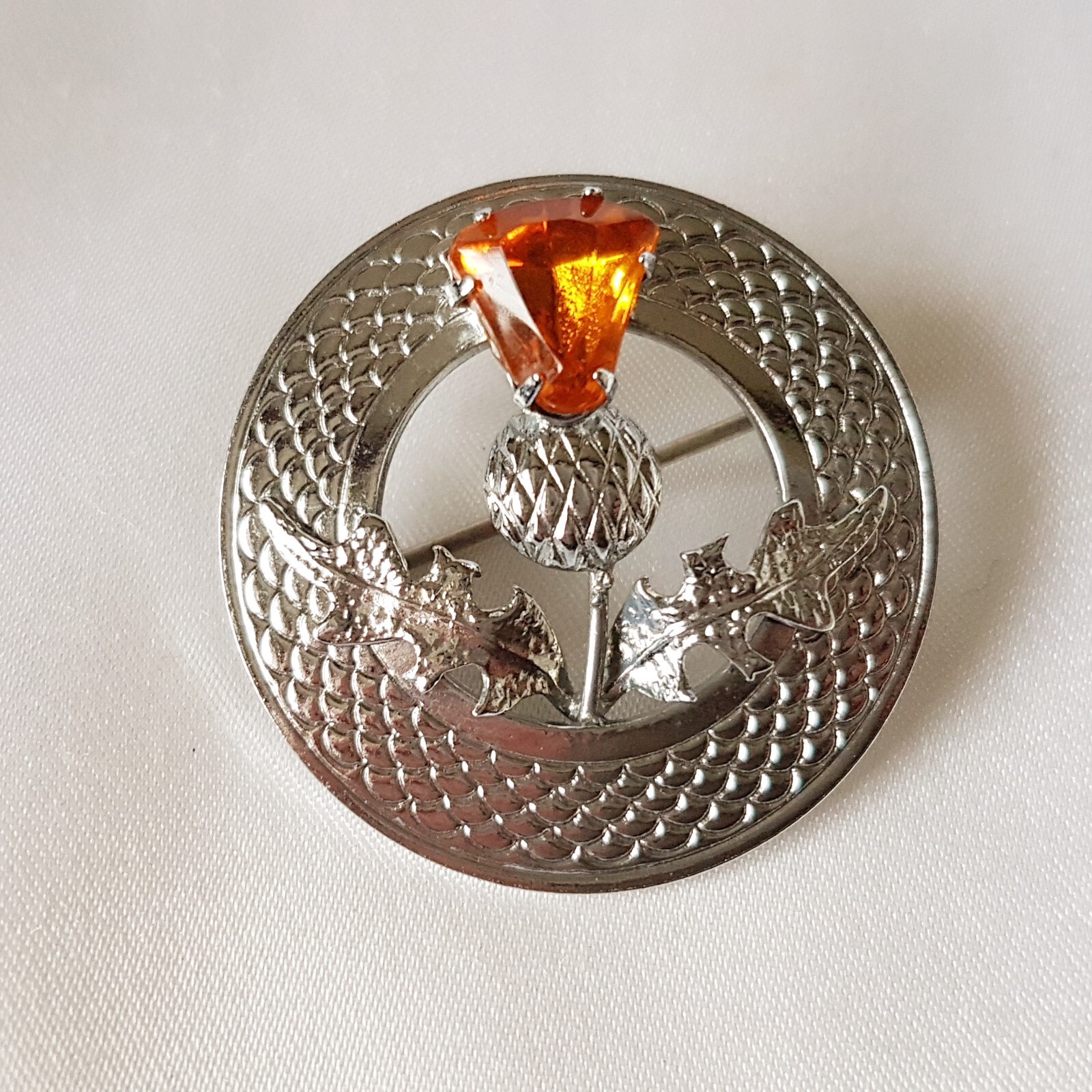Brooch ~ Thistle ~ Amber-Citrine ~ Scottish ~ Silver Tone Metal ~ by Mizpah