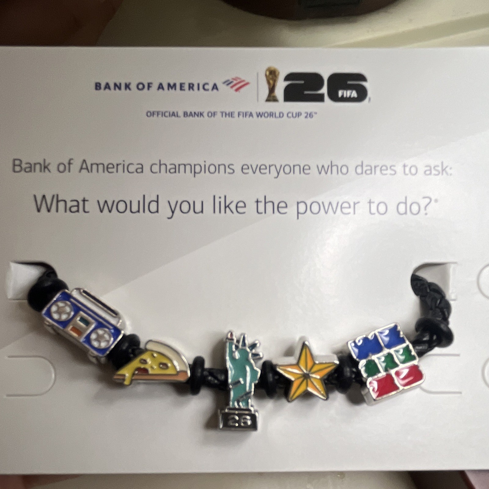 Bank of America FIFA World Cup 26 Adjustable Cord Charm Bracelet w/ Charms