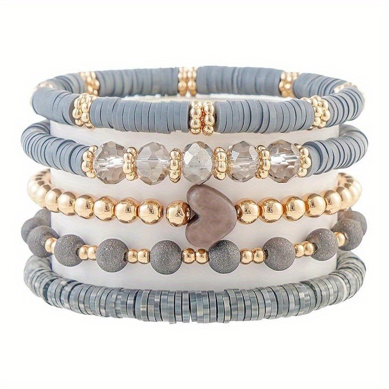 Boho Multicolor Clay Bead Stackable Bracelet Set Beach Bracelets