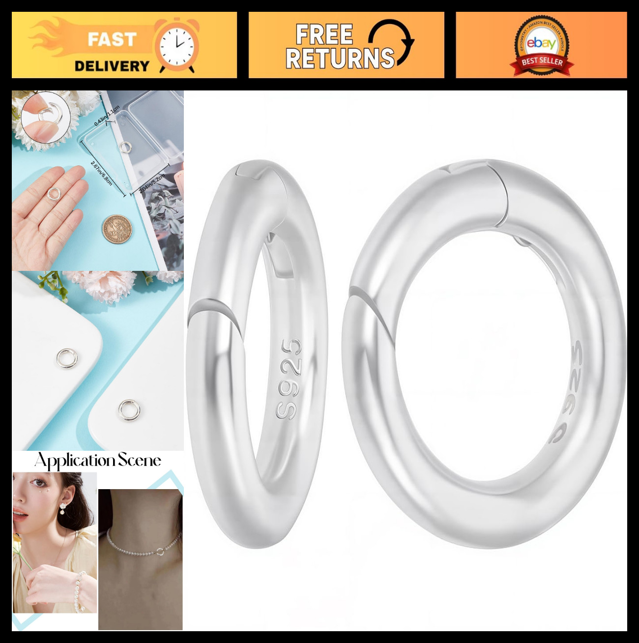 2Pcs 12mm Spring O Rings Gate Rings – 925 Sterling Silver Snap Clips for Jewelry