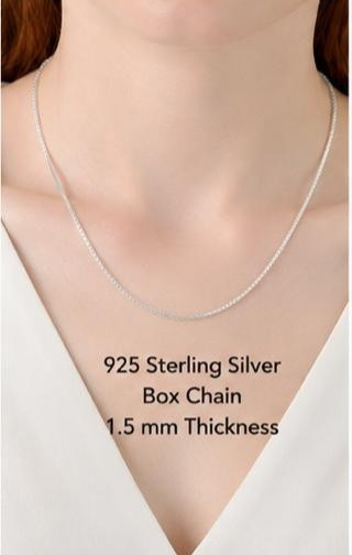 925 Sterling Silver Box Chain Necklace 1.5mm Unisex Fine Jewelry