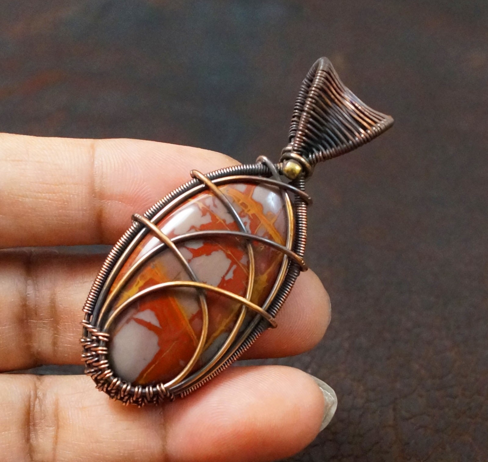 Handmade Noreena Jasper Copper Wire Wrapped Pendant Gems Jewelry (PD-194