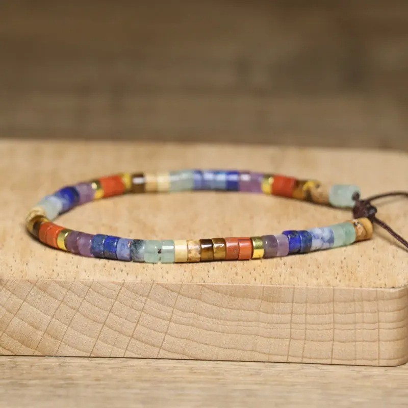 Natural Stone Chakra Bracelet Handmade Braided Boho Meditation Jewelry Women