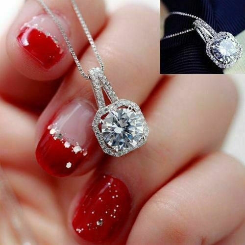 2.10Ct White Round Cut Simulated Diamond Pendant in 14k White Gold Gift For Love