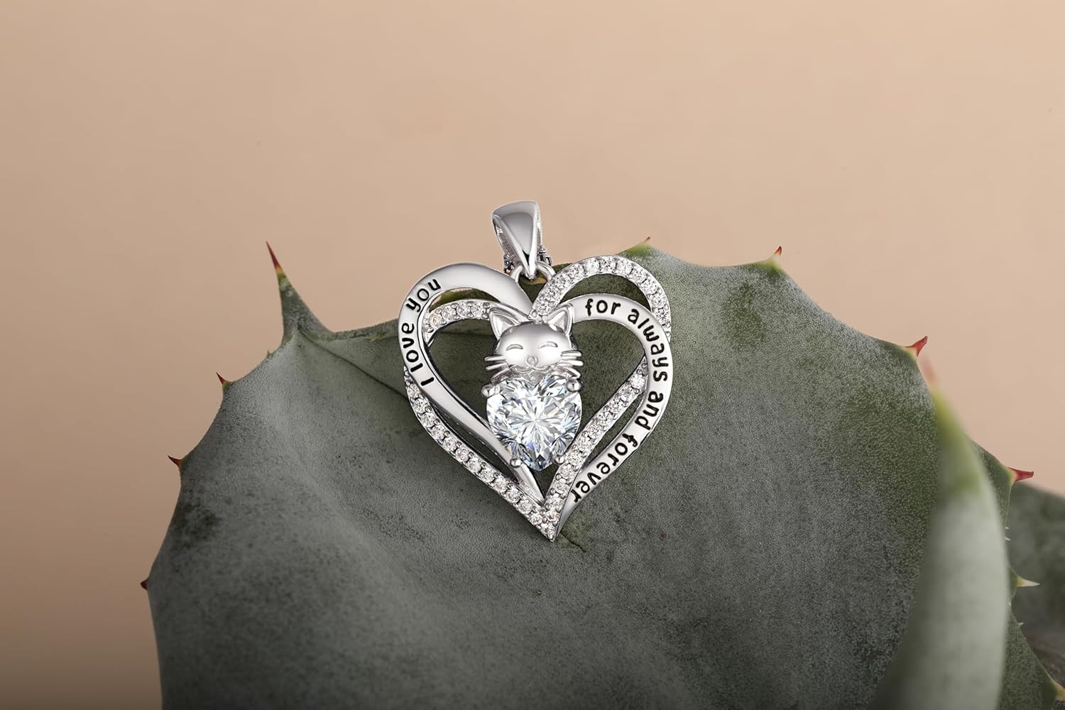 Gold Plated Heart Cross Cat Necklace for Women Cz Diamond Cat Cross Heart Neckla