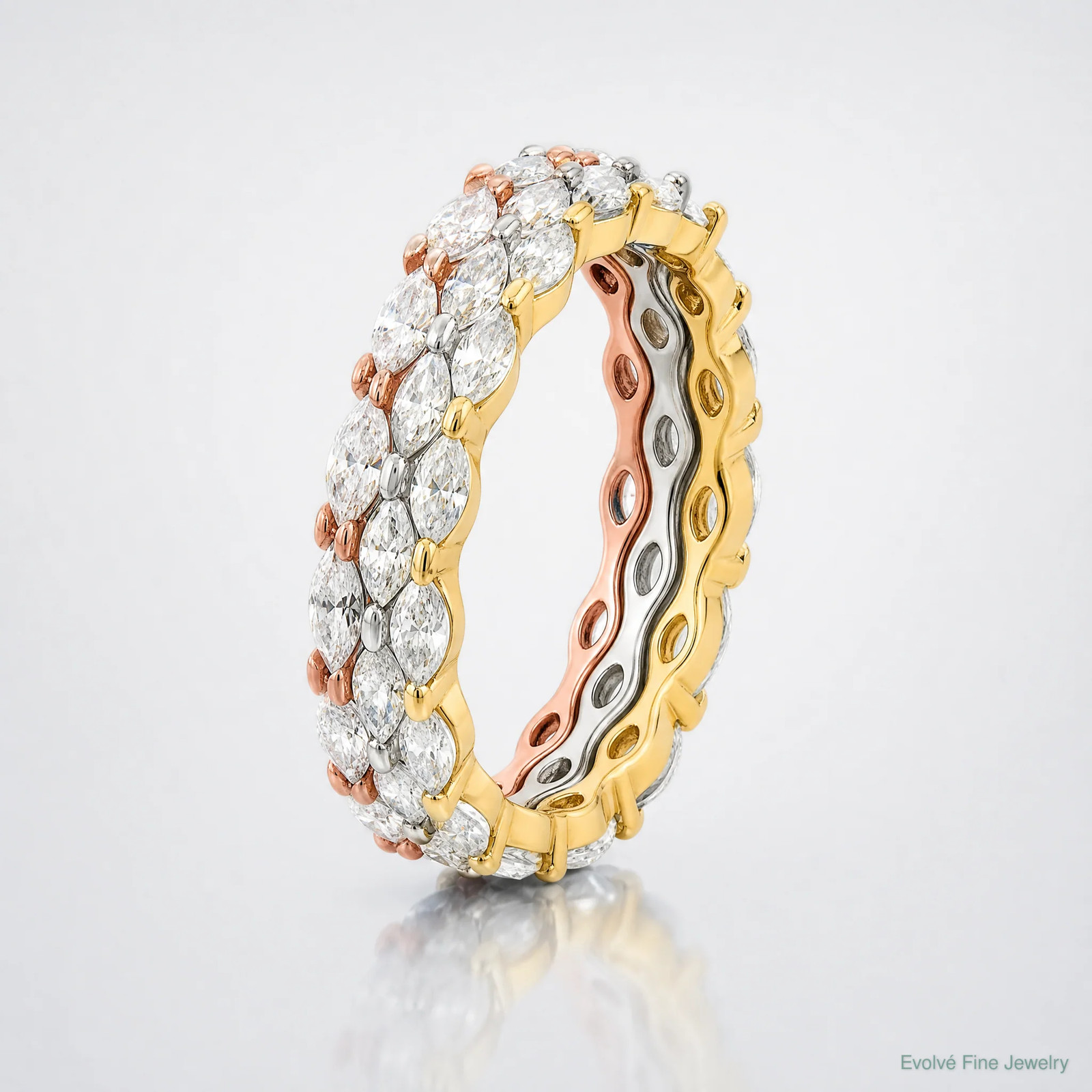 Sterling Silver Rose & Gold-Tone Marquise CZ Eternity 3 Ring Set