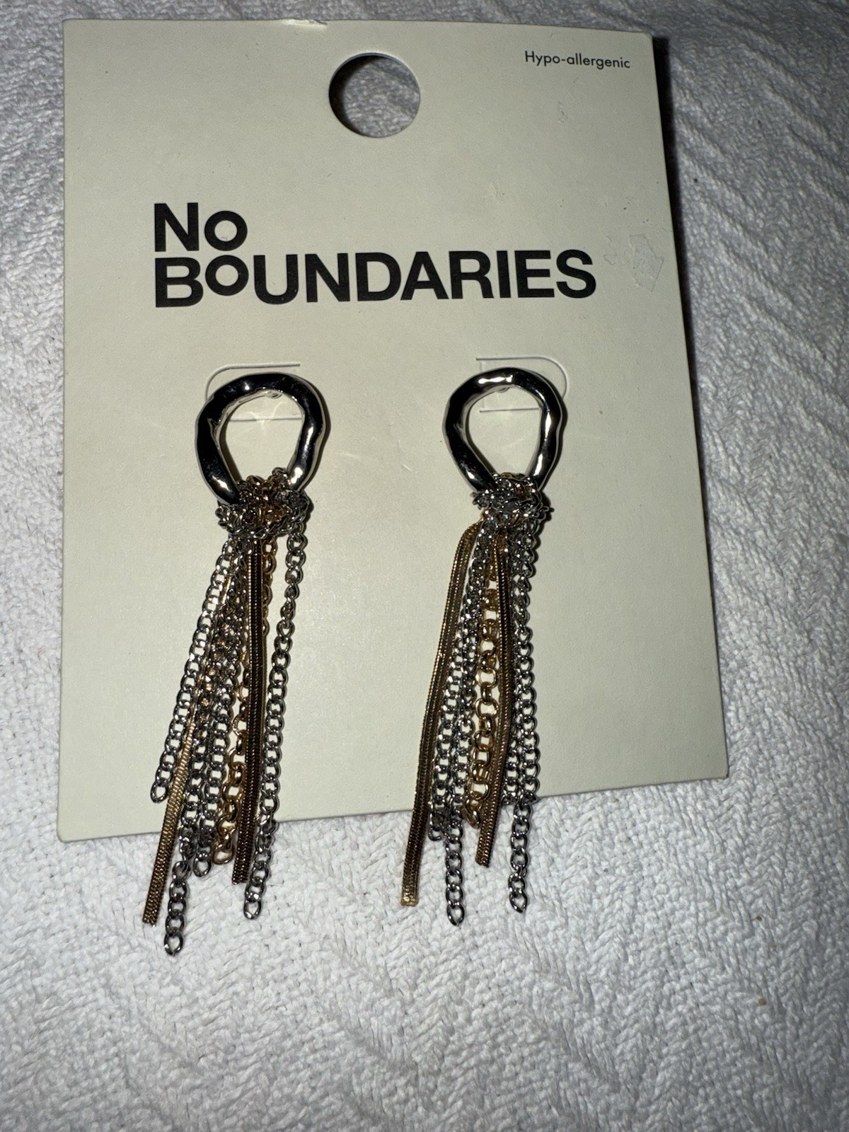 No Boundaries Hypoallergenic Silver/Gold Tone Chain Tassel Dangle Hook Earrings