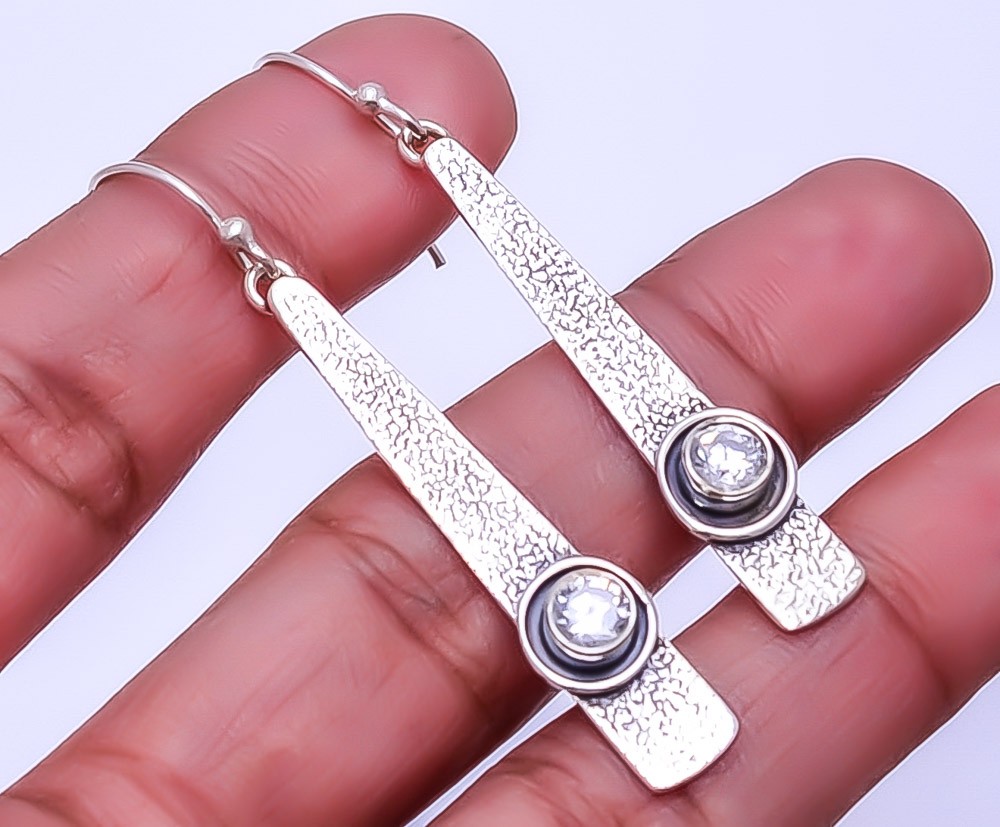 White Topaz Designer 925 Sterling Silver Earring 2.34″, Christmas Gift E1406