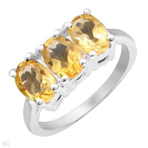 2.55ctw 3 Stone Oval Citrine Ring in SSilver -Size 7.0