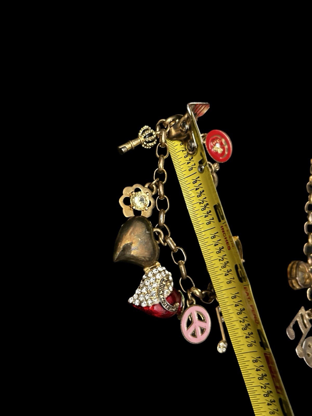 VTG Juicy Couture 7 Charms Necklace & Bracelet Set Hearts Peace Music Note READ
