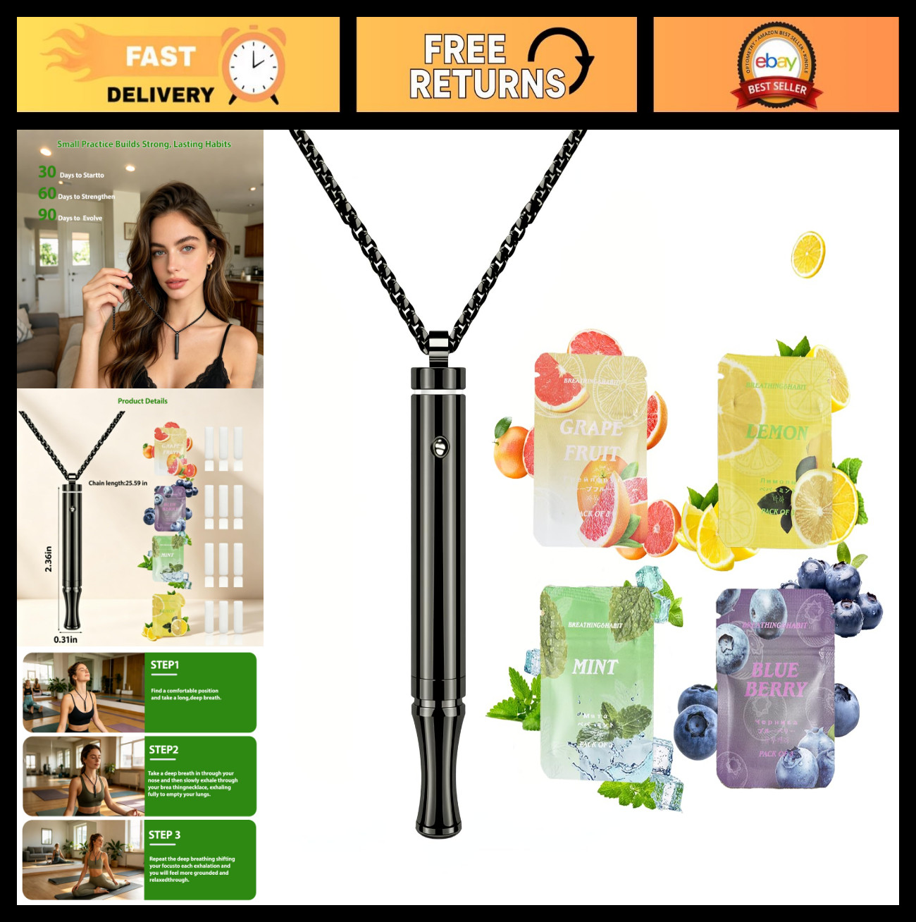 Portable Anxiety Relief Necklace with Resistance, Breathlace for Meditation & Ca