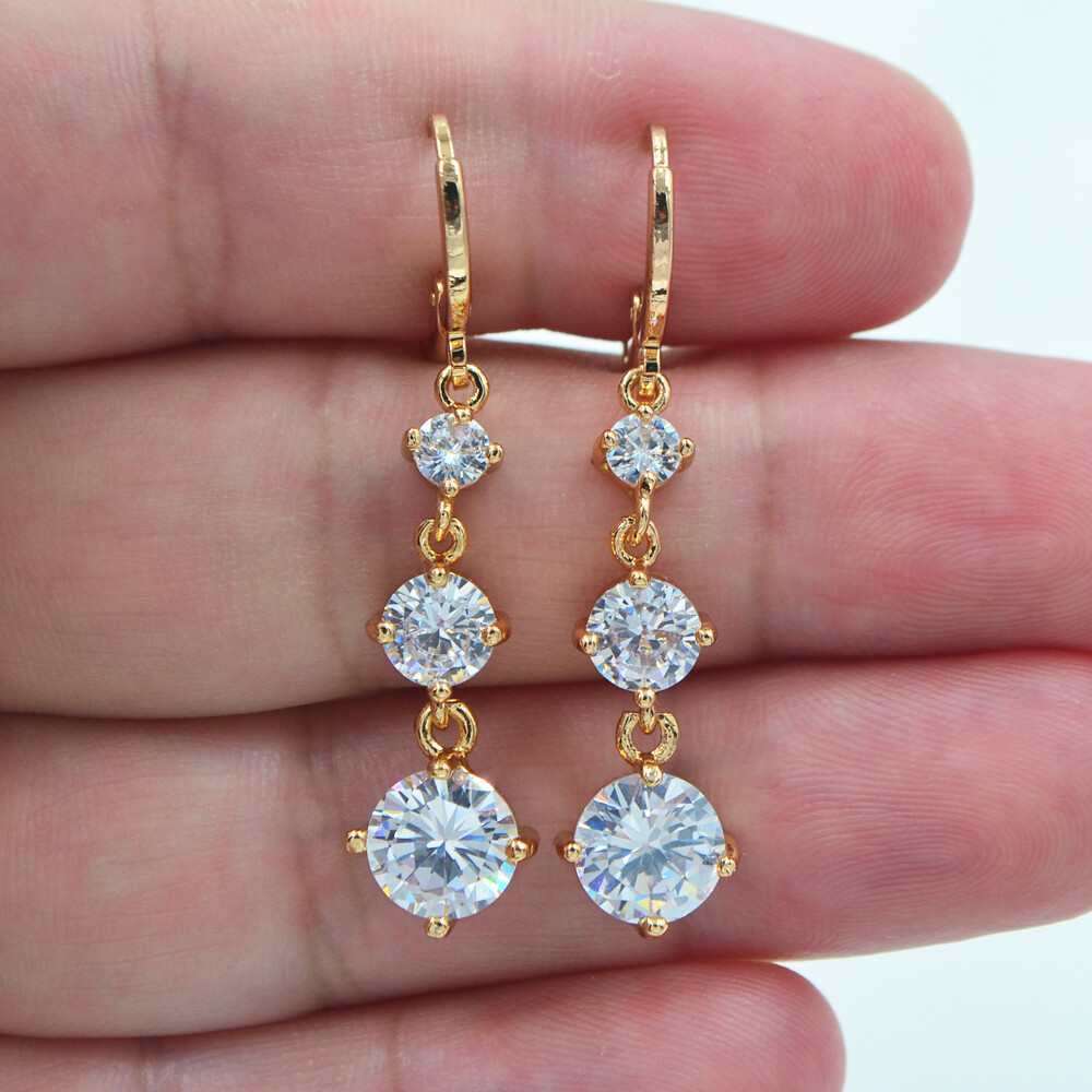 18K Yellow Gold Filled Women Round White Mystic Topaz Dangle Earrings Jewelry