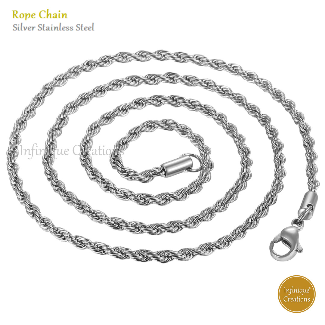 Stainless Steel Silver Rope Chain Bracelet Necklace Men Women 2mm to 8mm
