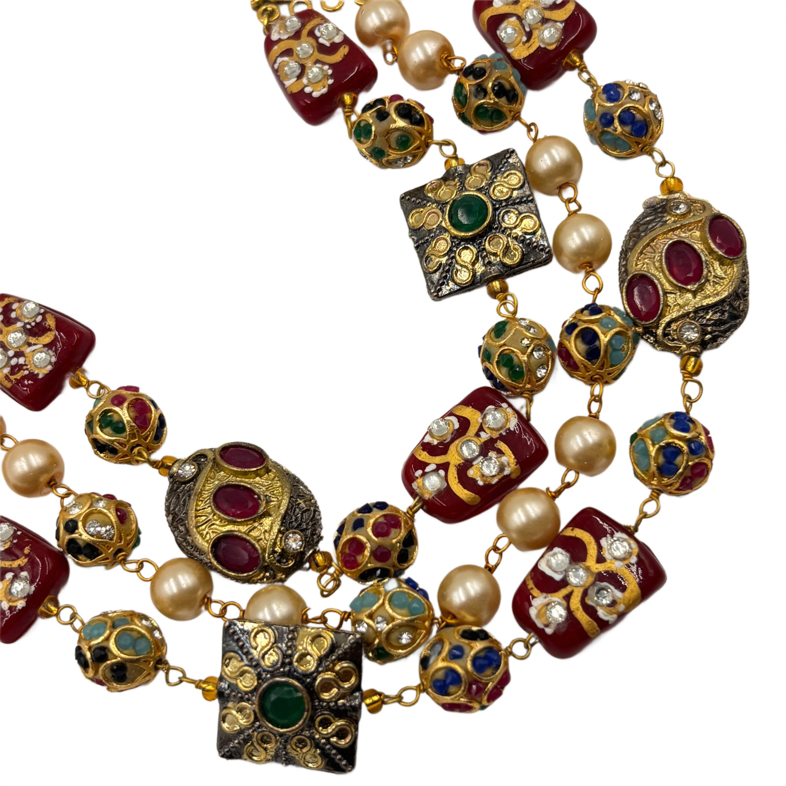 Gold Tone Multicolor Beaded Necklace Set Indian Ethnic Kundan Style Jewelry