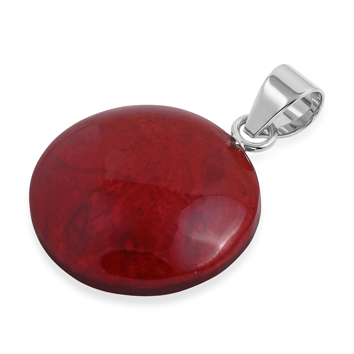 Red Coral Pendant without Chain in Sterling Silver