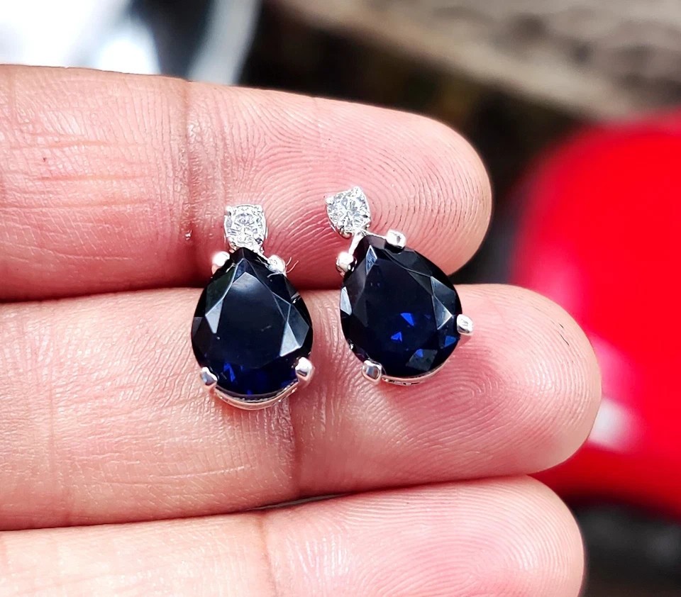 2.26 Ct Oval Cut Blue Sapphire Earrings Wedding Earring 14k Solid White Gold