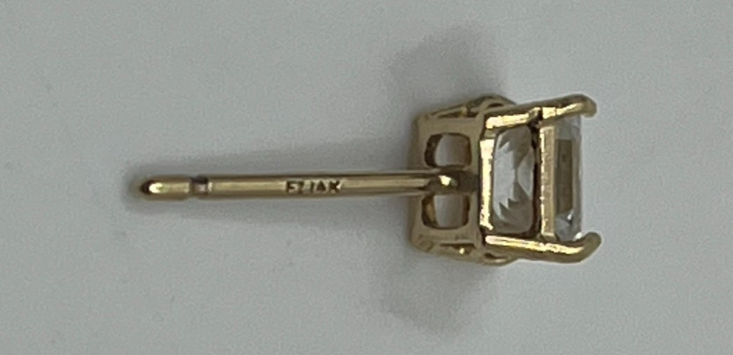 14K Gold Princess Cut CZ Solitaire Stud Earring Single Replacement 14K Post