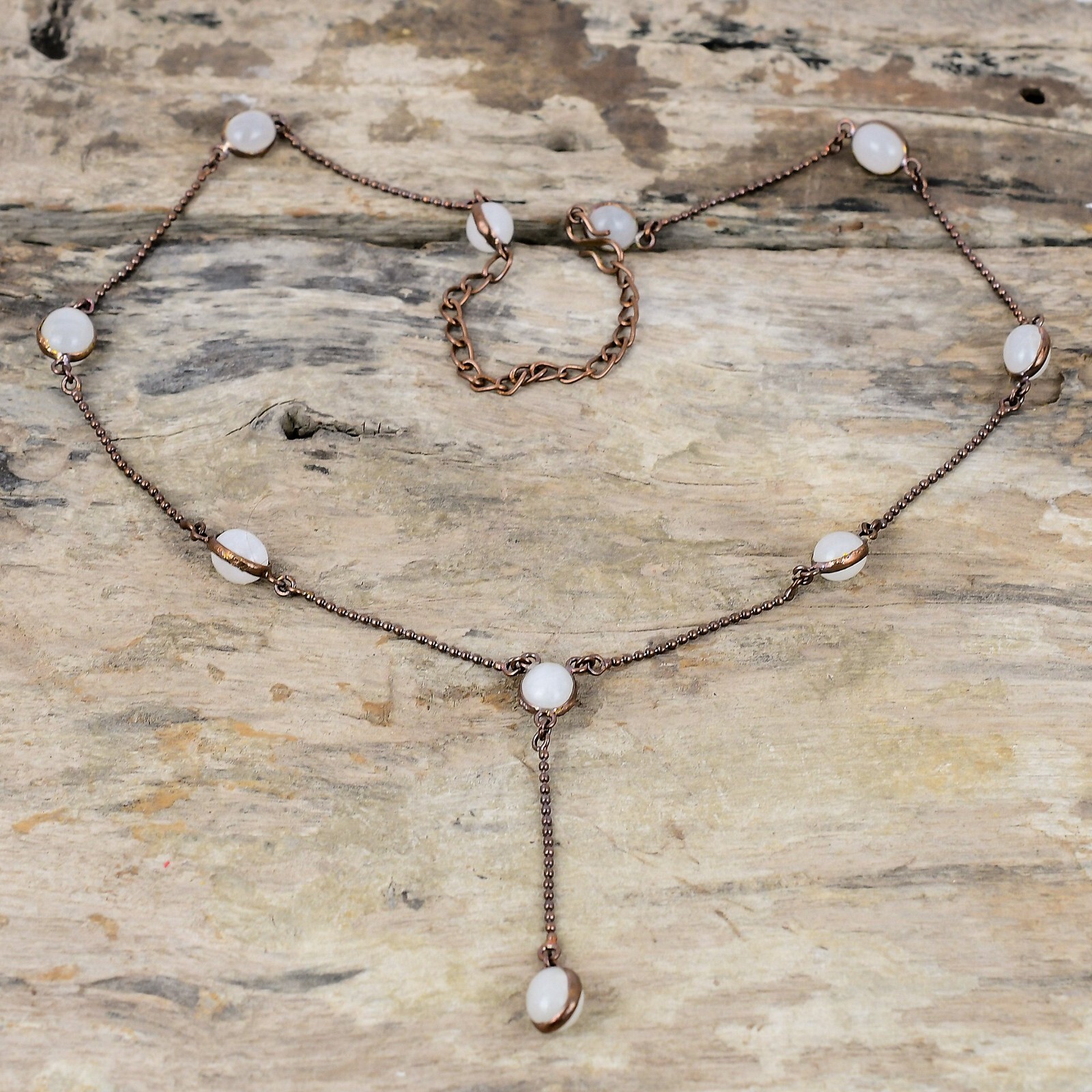 Gift For Her Copper Rainbow Moonstone Electroformed Adjustable Necklace 18.0″