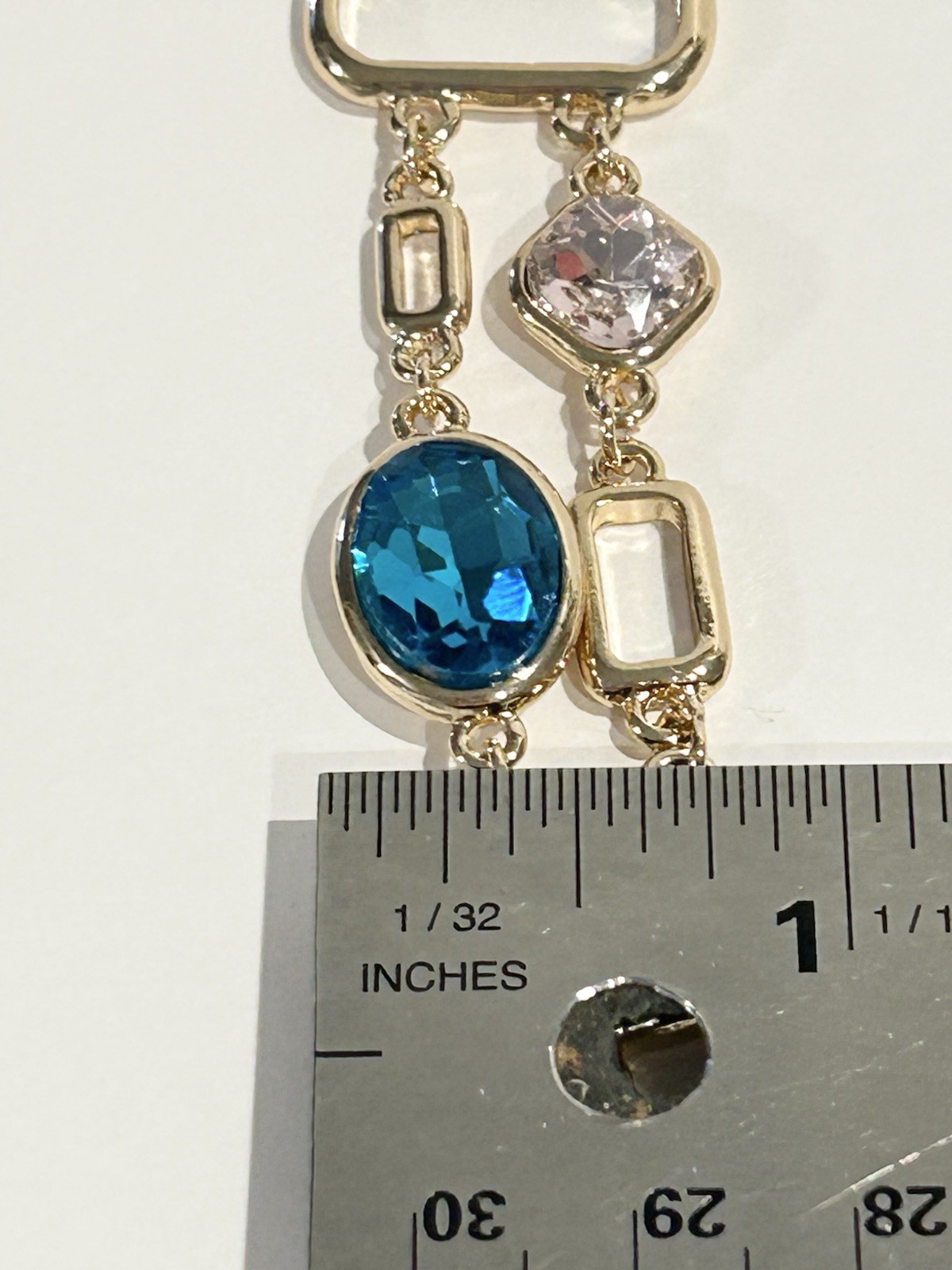 Gold Tone Double Chain Necklace With Man made London Blue Topaz