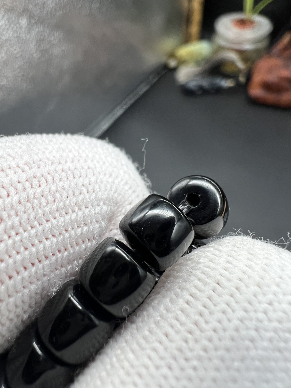 6.6×5.5mm Black onyx Bracelet 精工直切黑缟玛瑙手串