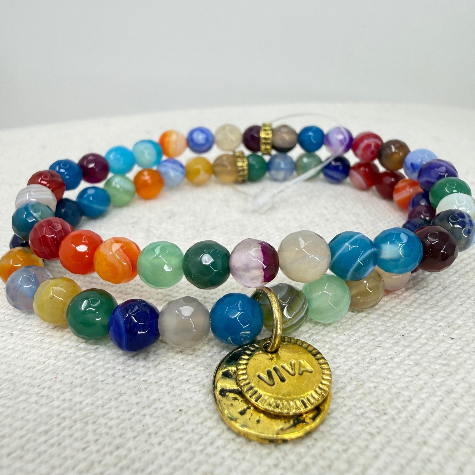 Chavez for Charity Rainbow Gemstone Beaded Stretch Bracelets Gold Tone