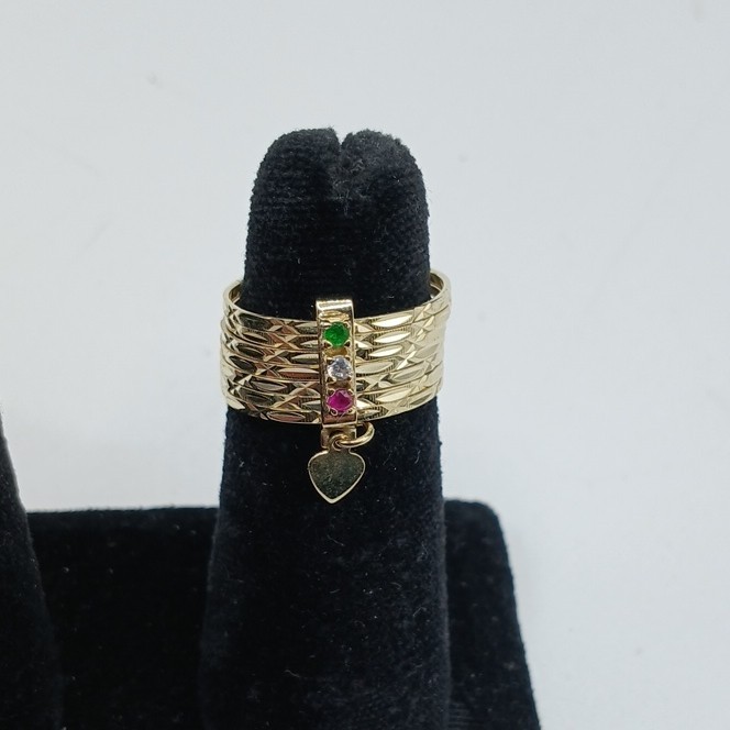 14 Kt Gold-5.3 Grams Seminario Ring Size 8 Heart Charm 7 Channel-Set Stones