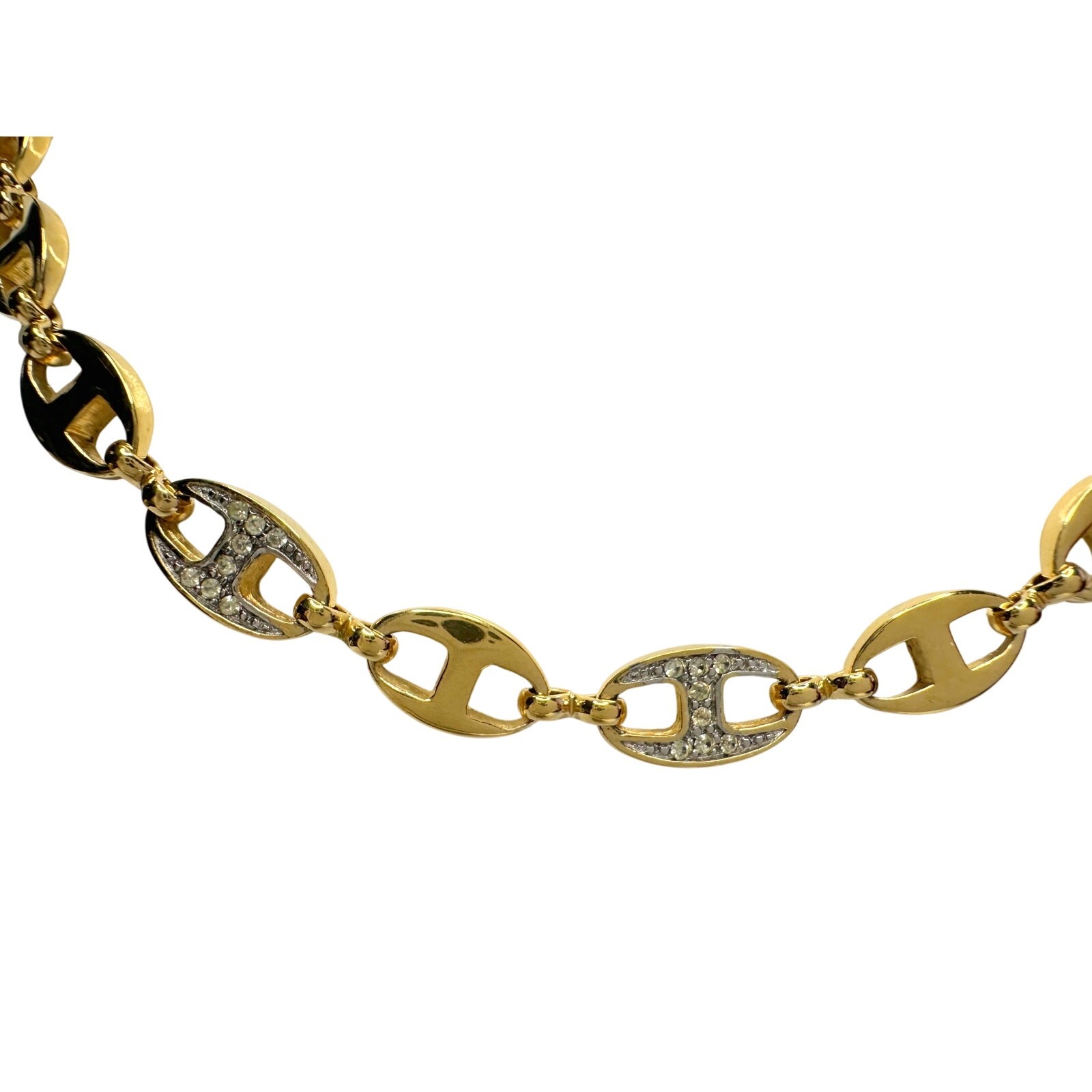 Givenchy Puffed Anchor Mariner 21″ Chain Necklace w 4 Rhinestoned Links