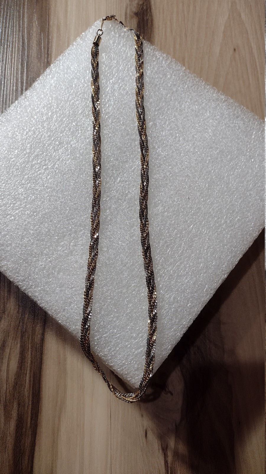 Vintage 2 Tone Gold Tone Twisted Herringbone Style Necklace 19.5 Inch Korea
